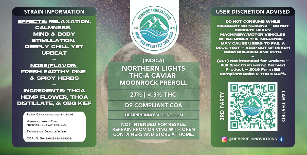 Northern Lights THCa CaviarMoonrock_Preroll_Label
