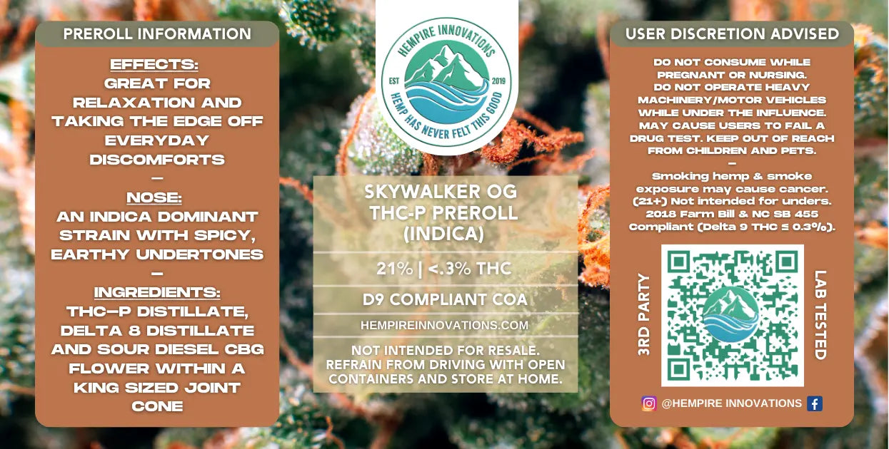 Skywalker OG THC-P Preroll Label | Wilmington, NC