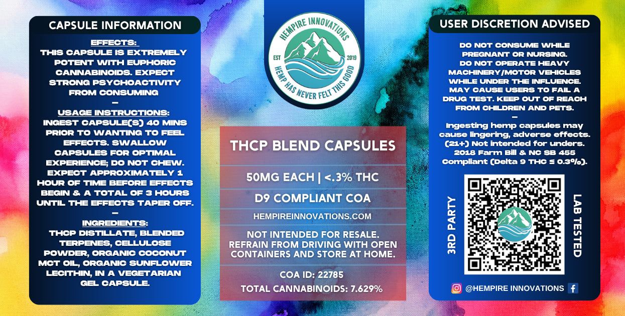 THC-P Capsules Label | + Delta 8 & CBD | Hempire Innovations